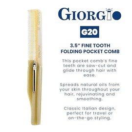 Giorgio G20 IVY - Peine plegable para bigote y barba de dientes finos de 6.5 pulgadas, corte de sierra y pulido a mano, color marfil y peine de viaje 