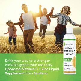 Zenrenu Liposomal Vitamin C and Zinc Liquid Drink for Adults & Kids - Non GMO Sunflower Lecithin - Max Antioxidant & Immune Support, 5 oz / 150 ml