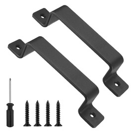 SAMSYOKI Pack of 2 Sliding Door Handles, Black, Heavy Duty Vintage Cast Iron Door Handle, Barn Door Handles with Screws & Screwdriver, Cabinet Door Handles for Barn Door, Wardrobe, Garage, Garden Door