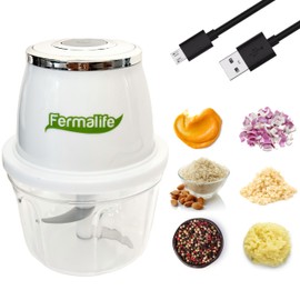 FERMALIFE Electric Food Chopper Processor, 350ml / 11.8oz Capacity, Stainless Steel Blade for Garlic, Veggies, Onion, Nuts, Spices, Fruits - Cordless, Powerful, Portable Handheld Blender