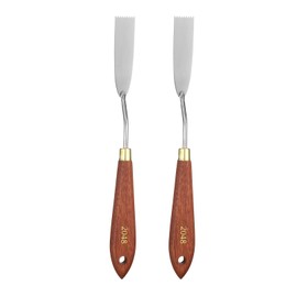 HARFINGTON 2pcs Palette Knife Painting Tool 2.68" x 0.67" Stainless Steel Teardrop Blade 8.86" Length Spatula Painting Pallet Knives with Hole Beech Wood Handle for Acrylic Canvas, Red/Silver