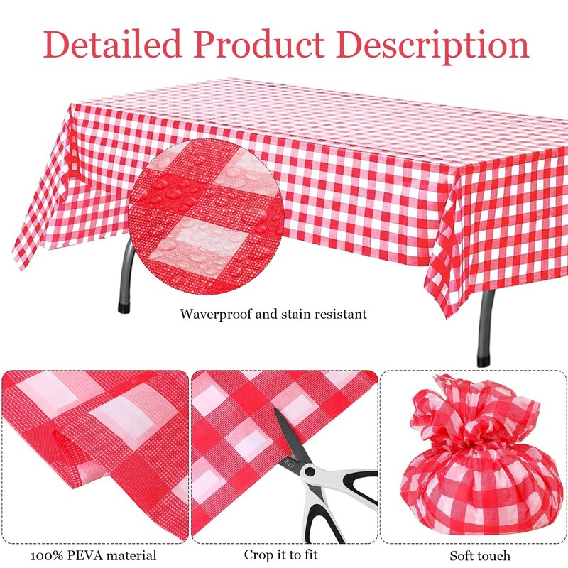 Shunshi 2 Pack Plastic Tablecloths 137x274cm, Disposable Checkered Rectangle Tablecloth,