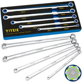 YIYEIE 5-Piece Extra Long Box End Wrench Set, Metric 8mm-19mm, 6 Point Extended Bolt Extractor Wrench, CR-V Labor-Saving Aviation Spanner with EVA Foam