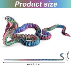 3D Printed Snake, 23.6in Articulated Cobra Crystal Like 3D Printed Rattlesnake Realistic 3D Printed Fidget Animals Flexible 3D Printed Toy for Home Office Decor Stuff (Gradient Red Blue Green)