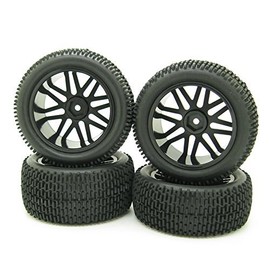 Pxyelec RC 1:10 Off-Road Car Buggy Rubber Tyre Tire & Wheel Rim HEX 12mm Black with foam inserts Pack of 4