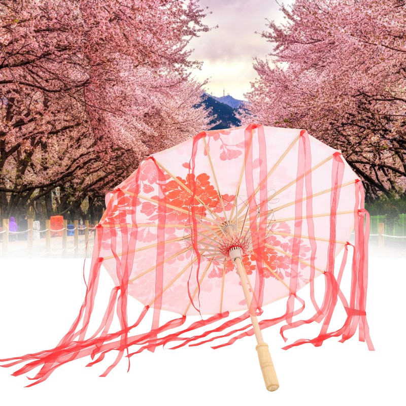 Silk Ribbon Umbrella Art Craft Decorative Photo Dance Perform Prop