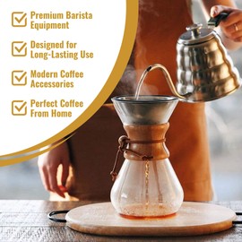 Barista Warrior Gooseneck Kettle for Pour Over Coffee and Tea with Thermometer for Exact Temperature, Precision Pour Drip Spout, Compatible with all Stove Tops (Copper Coated, 1.0 Liter, 34 fl oz)