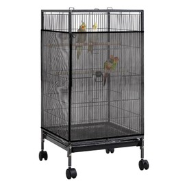 Trinkrittey Large Bird Cage Seed Catcher 31 x 118 inches Adjustable Bird Cage Net Cover Black Bird Cage Cover Elastic Band Mesh Cage Cover Skirt Nylon Mesh for Parakeet Parrot Cages