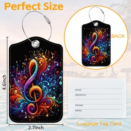 3 Pack PU Luggage Tags for Suitcase, Colorful Music Notes Suitcase Tag Leather Privacy Cover ID Label with Stainless Steel Loop for Baggage Handbag School Bag Backpack
