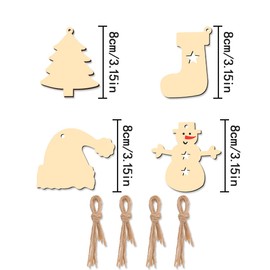 Wooden Christmas Tree Ornaments Decorations, 40 Pcs Christmas Unfinished Wooden Ornaments with Ropes for DIY Craft Making, Christmas Tree Decorations, Holiday Decoration (4 Styles)