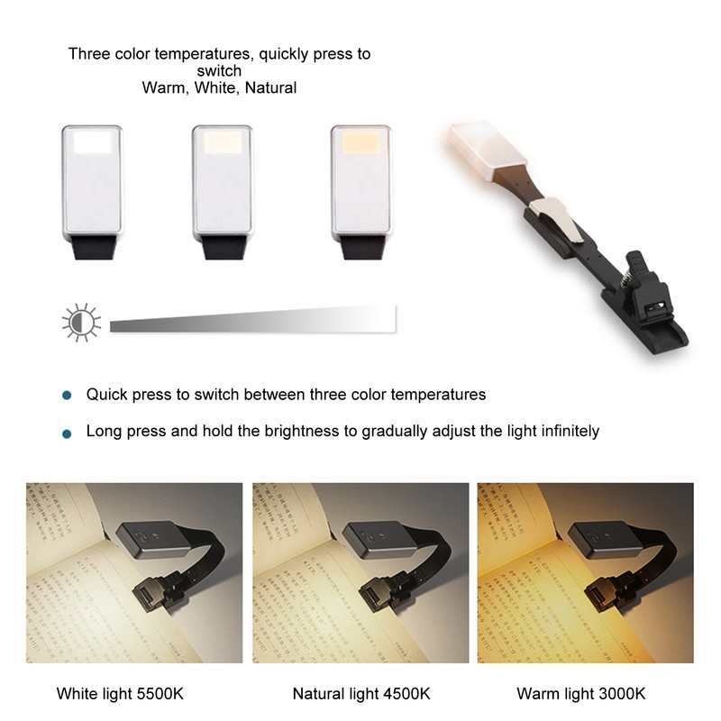 Portable Rechargeable Reading Light Magnetic Clip On Book Light for