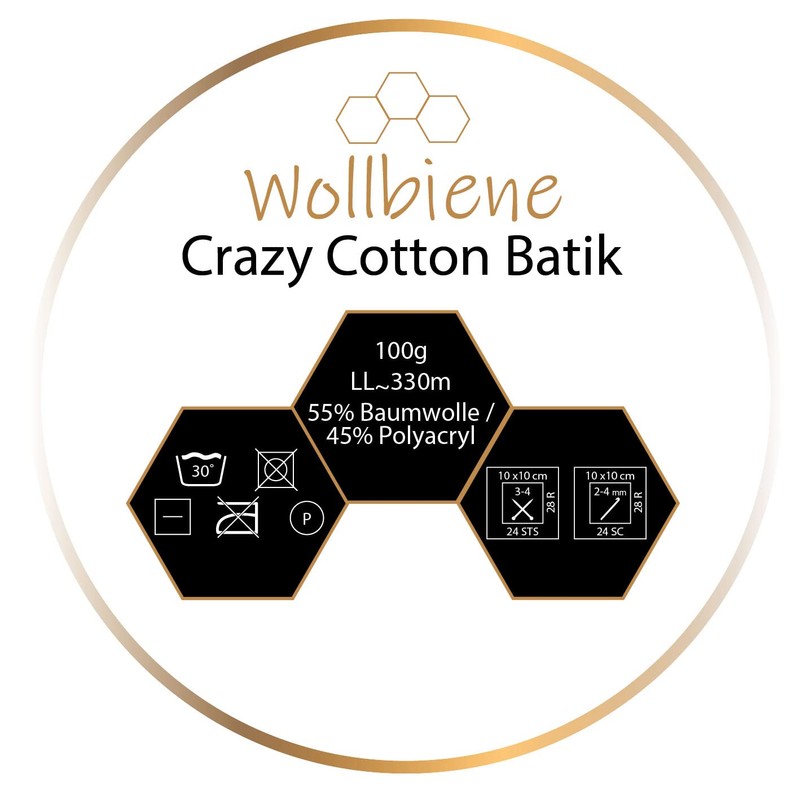 5 x 100 g Wollbiene Crazy Cotton Batik, 500 g