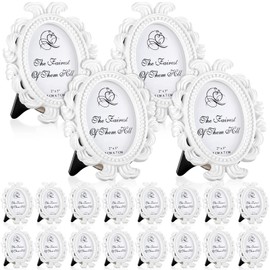 Vicenpal 20 Pieces Vintage Resin Picture Frames Antique Photo Frame Baroque Place Card Photo Holder Oval Mini Frame Table Top Display Christmas Holiday Decor(White)