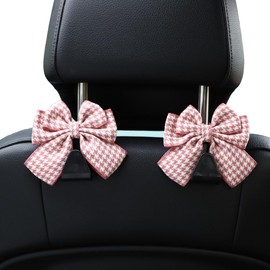 2PCS Cute Bow Car Seat Headrest Hooks, Lovely Bowknot Car Seat Back Hook, Car Hooks for Purses and Bags, Car Accessories Universal (Pink, One Size)