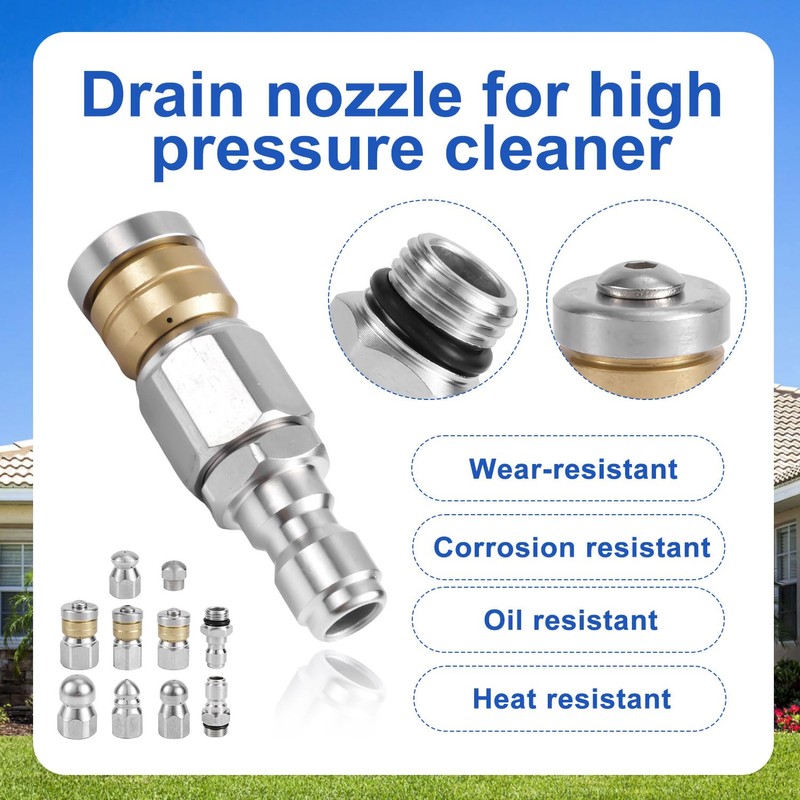 10pcs Sewer Jetter Nozzle Kit - Stainless Steel, 1/4" &