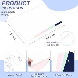 (5.5 x 8.5 inch) 5 Tab 3 Hole Punch Dividers with Tabs Durable Mini Dividers Discbound Notebook-Junior Size 5 Color for Office Meeting