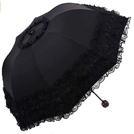zmgmsmh Foldable Lace Parasol Travel sun rain Umbrella Compact anti UV Resistance Princess Umbrella Sun Umbrella for Women Girls (Lace Black)