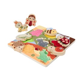 Eichhorn Fabric Feeling Puzzle with 7 Animals and Different Textile Elements, Promotes Fine Motor Skills and Sense of Touch, 22 x 22 cm, 8 Pieces, Made from 100% FSC Certified Plywood, from 1 Year
