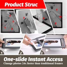 Vilkok 5x7 Picture Frame or 4x6 with Mat, 5-Second Assembly, One-Click Stress Relief Tabletop Picture Frames, Anxiety Relief Gift & Home Office Decor,Black Color