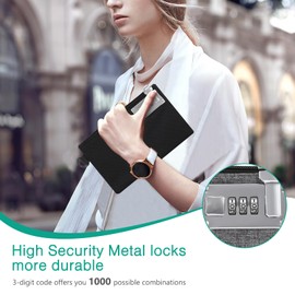 ORIA Purse with Lock, Waterproof Bank Bag with Zip, 21 x 13.5 x 2 cm Lockable Money Bag Storage Bag - Black