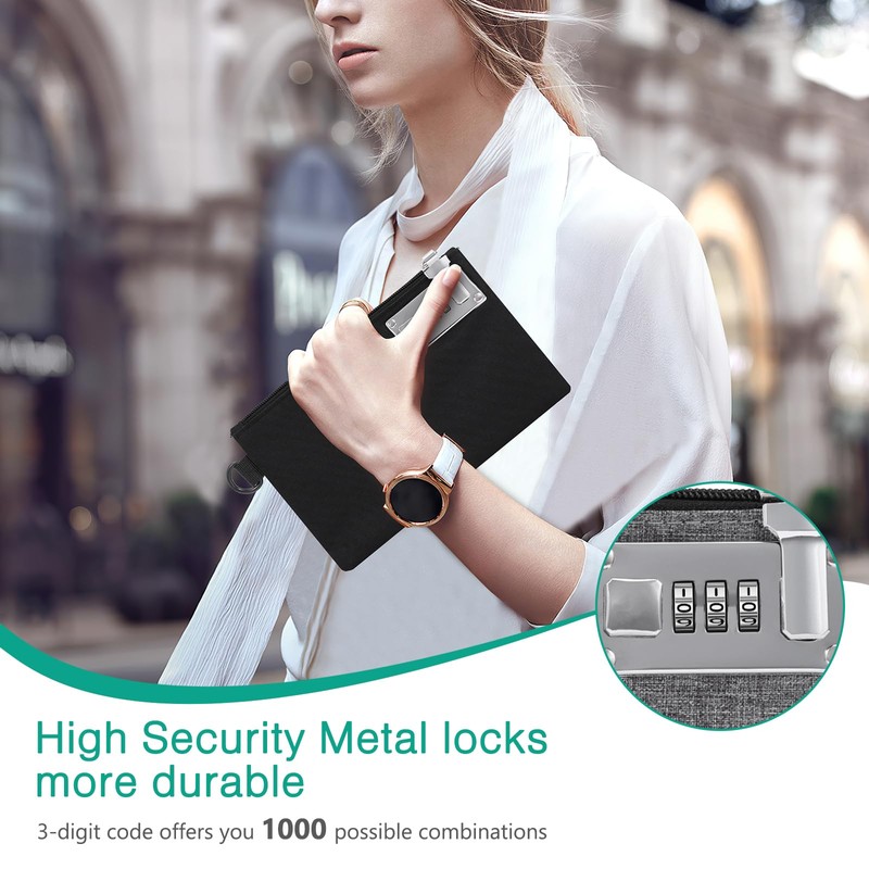 ORIA Purse with Lock, Waterproof Bank Bag with Zip, 21
