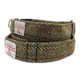 Harris Tweed Dog Collar And Lead Set Green Herringbone (Large)
