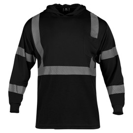 VENDACE Safety Reflective High Visibility Long Sleeve Shirts ANSI Class 1 Hi Vis Construction Work T Shirts for Men with Hood(Black,M)