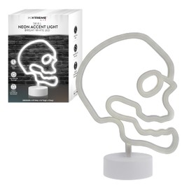 Xtreme Skull Neon Sign, White LED Skull Tabletop Sign with Holder Base, Battery Powered, 4 Hour Timer, Desktop Décor for Boys, Night Light for Boys Room, Christmas or Birthday Gift for Boys