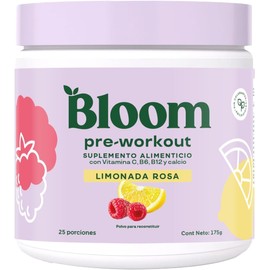 Bloom Nutrition Pre-Entrenamiento de Alta Energía con Beta Alanina, Ginseng y L-Tirosina para Energía Amino. Polvo de Cafeína Natural de Extracto de Té Verde. Mezcla sin Azúcar, Apta para Keto, sabor Limonada Frambuesa
