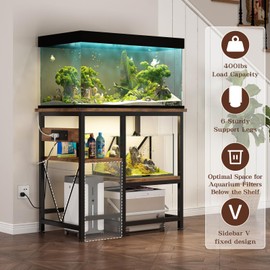 METYERRY 20-29-37 Gallon Fish Tank Stand with Power Outlet Shelves, 30x13 Metal Aquarium Stand for Reptile Tanks, 3-Tier Storage Rack, 400LBS Heavy Duty Capacity, Rustic Brown