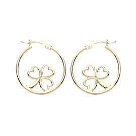 Old English Jewellers 9ct Yellow Gold on 925 Sterling Silver SHAMROCK Irish Celtic 25MM Hoop Earrings Ladies Girls - Womens Everyday Jewellery - Lucky Charm - St Patrick