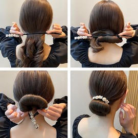 Magic Hair Bun Maker, Pearl Flower Hair Bun Maker, Hair Holder, Hair Styling Tool, Hair Bun Shaper Set for Children, Girls, Women, 4 Pieces