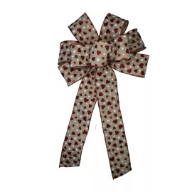 Dogwood Farm Market 10" Hand Made Red Hearts on Linen Wired Wreath Bow - Valentine Day Anniversary