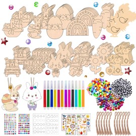 Wooden Pendant Easter for Painting, Easter Crafts Wood, Craft Set Easter Children, DIY Pendant Easter, 271 Pieces Easter Decoration Crafts Children - Easter Bunny Easter Eggs Chicks with String,