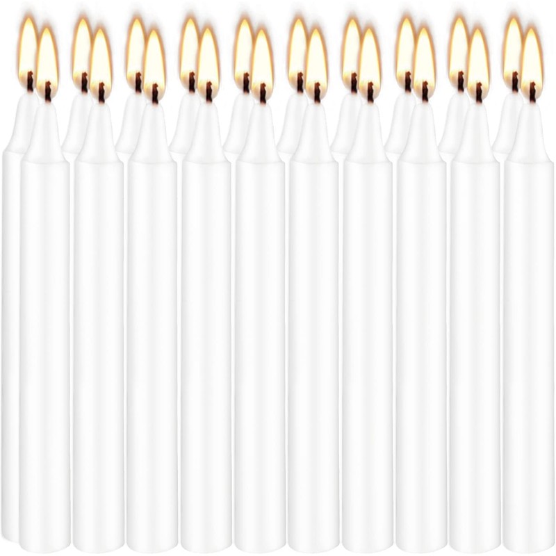 White Taper Candle 20 Bulk, Unscented Dripless Chimes Candle, H