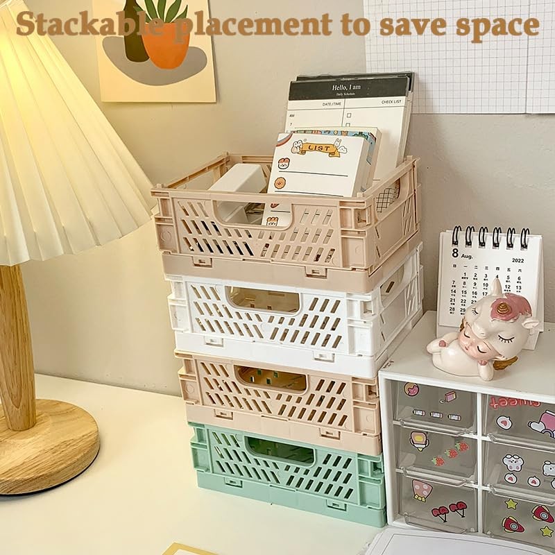 Pack of 5 Folding Boxes, Foldable, Stable, Plastic, Sturdy Folding