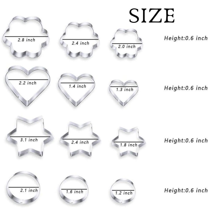 Cookie Cutter,Heart Star Circle Flower Shaped Stainless Steel Cookie Cutter
