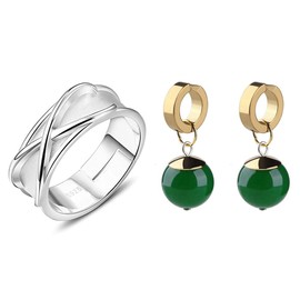 Anime Super Black GK Time Rings 925 Sterling Silver Finger Ring Earring, Adjustable, Sterling Silver, Agate, Titanium Steel, Jade