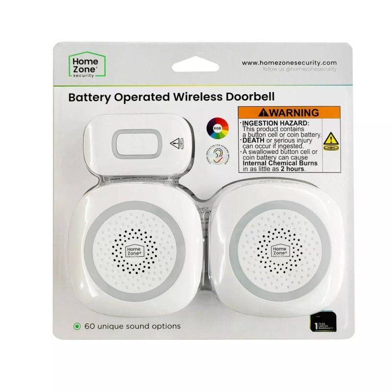 Home Zone 2 BATTERY OPERATED WIRELESS DOORBELL 60 Sound Options