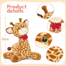 MorisMos Big Giraffe Teddy Stuffed Animal, 50cm Mom Giraffe with 4 Baby Inside, Cuddly Fluffy Giraffe Plush Soft Toys Giant Giraffe Teddy Present for Kids Birthday Christmas Deco