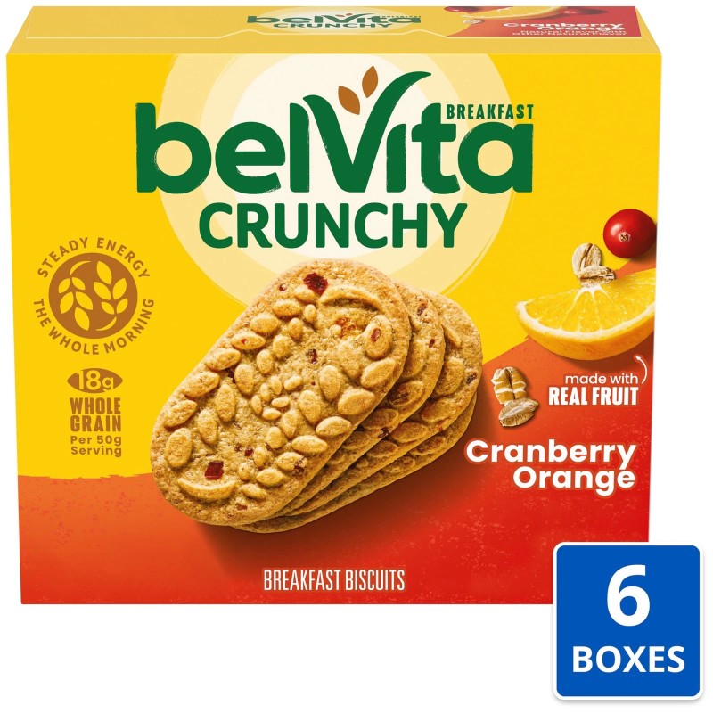 Belvita Cranberry Orange Breakfast Biscuits, 30 Total Packs, 6 Boxes