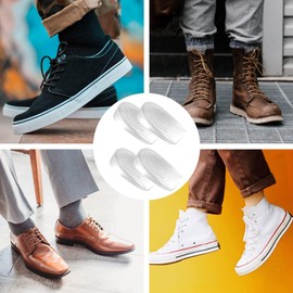 Yuannee Gel Insoles for Shoes Men, 4 Pieces Soft Gel Heel Pads Shoe Insoles Raiser 1 cm Heel Raiser for Shoes Heel Spurs Inserts Transparent Gel Heel Wedge for Men