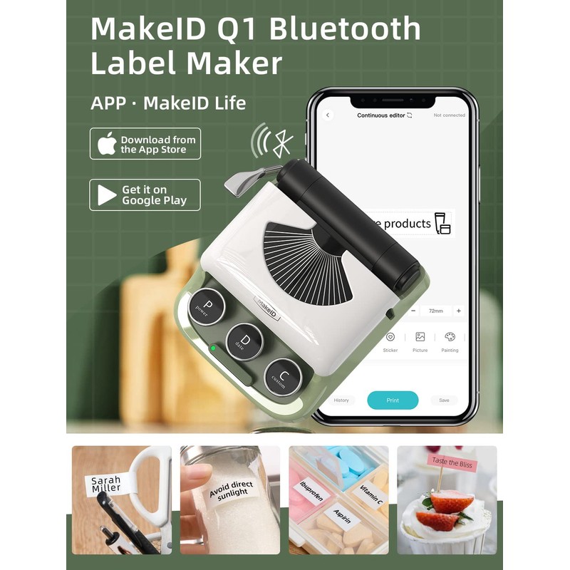 Makeid Q1 Label Maker Machine with Tape - Portable Bluetooth
