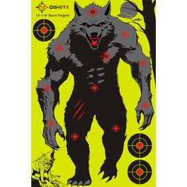 OSHOTX Werewolf Shooting Targets- 12 x18 inch - Reactive Silhouette Splatter Target Paper for Range - Easily See Shots Burst Bright Yellow Points (20 Pack)
