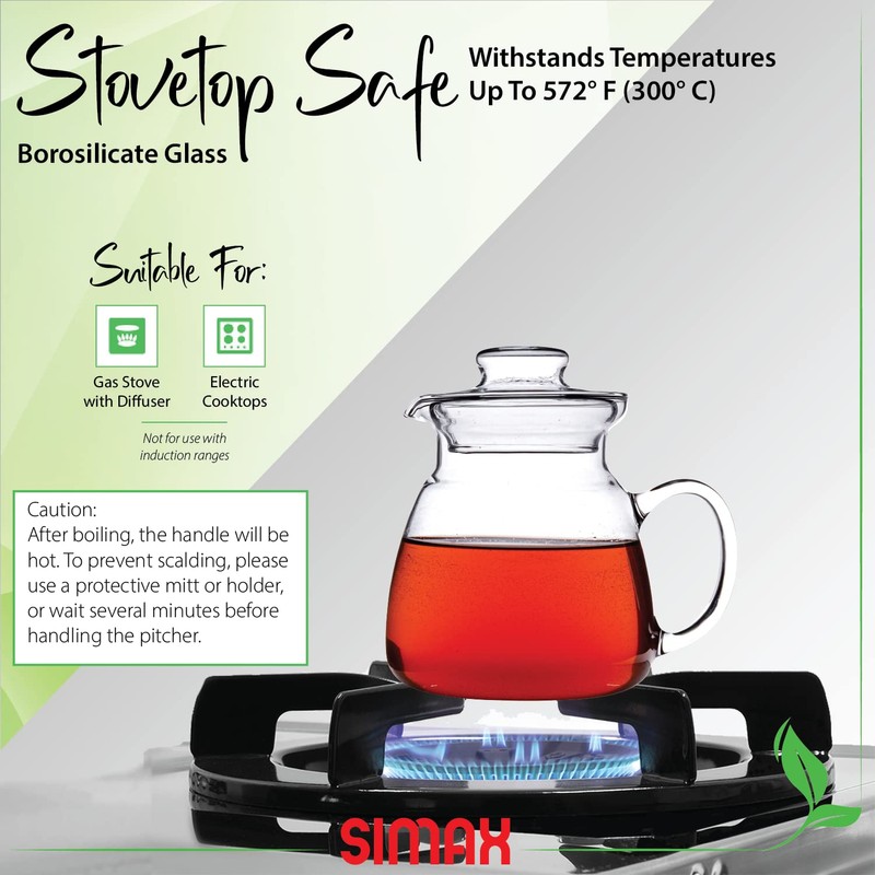 Simax Glassware 20 Oz. Glass Teapot | Short Spout, Microwave