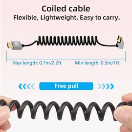 RIIEYOCA 90 Degree 4K Short Mini HDMI to HDMI Coiled Cable,Up Angle Mini HDMI Male to HDMI Male Cable,18Gbps High Speed HDMI 2.0 Support 4K@60Hz,Compatible with Cameras,Monitors (2.3FT/0.7M)