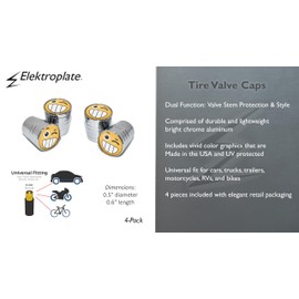 Elektroplate Wink Smiley Face Bright Chrome Aluminum Tire Valve Stem Caps | Universal Fit for Cars, Bikes, Trucks, RVs, Motorcycles, Trailers (Pack of 4)