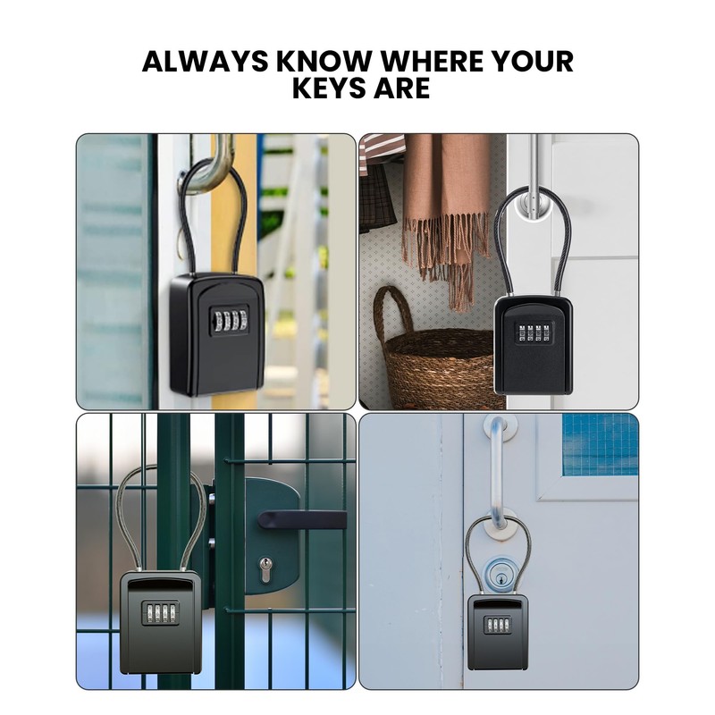JOJOSEE Key Safe Outdoor, Key Lock Box with Removable Wire