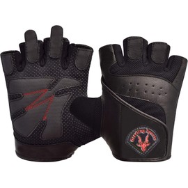 Asm Instruments Weight lifting Gloves Gym Training Body Building Fitness Workout Gel Padded Hooks Straps Exercise Running Cycling Leather Black Gloves (Large)