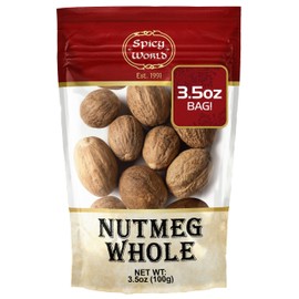 Spicy World Nutmeg Whole 3.5oz (100g) - Premium Grade from Indonesia, Pure, Natural, Gluten Free